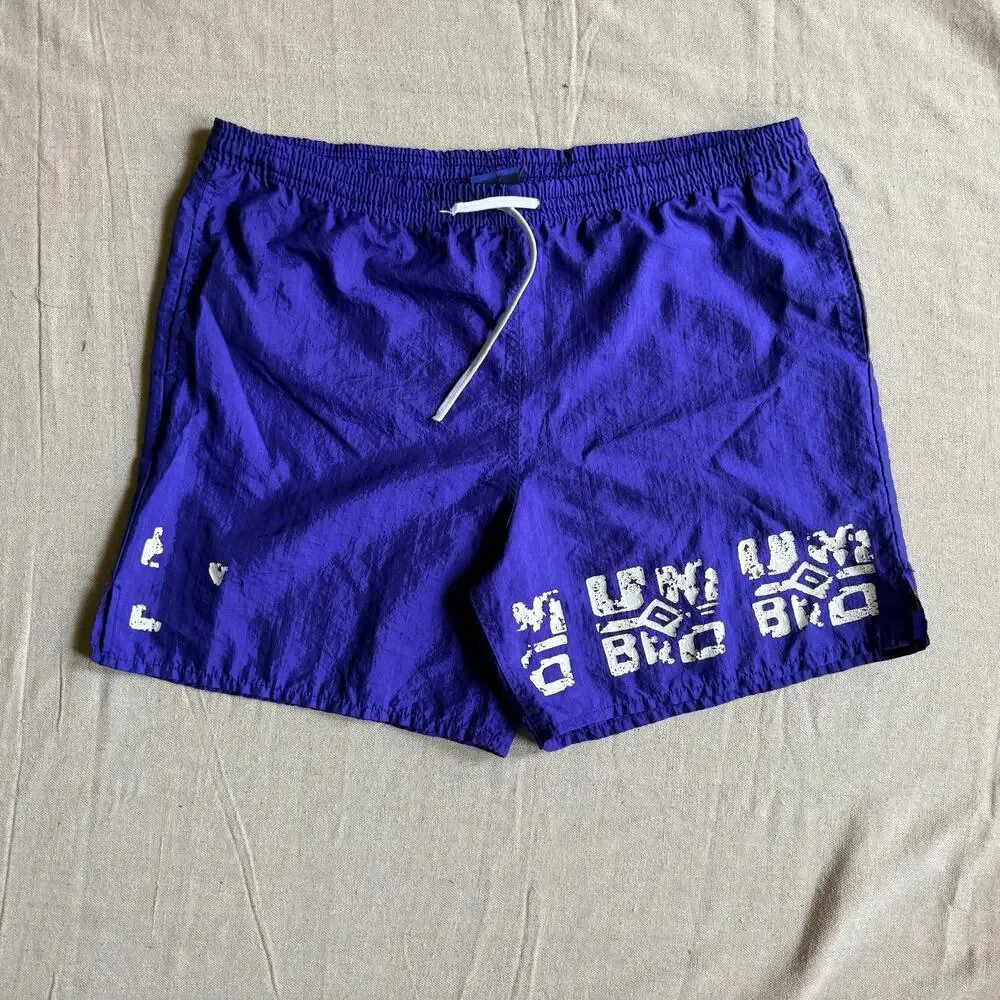 Vintage 90's Umbro Shorts Mens L Drawstring Made in USA Satin Soccer Nylon Blue